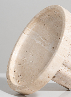 高端侘寂风大理石托盘黄装软盆法式盘洞果台面高脚果盘摆件装饰石