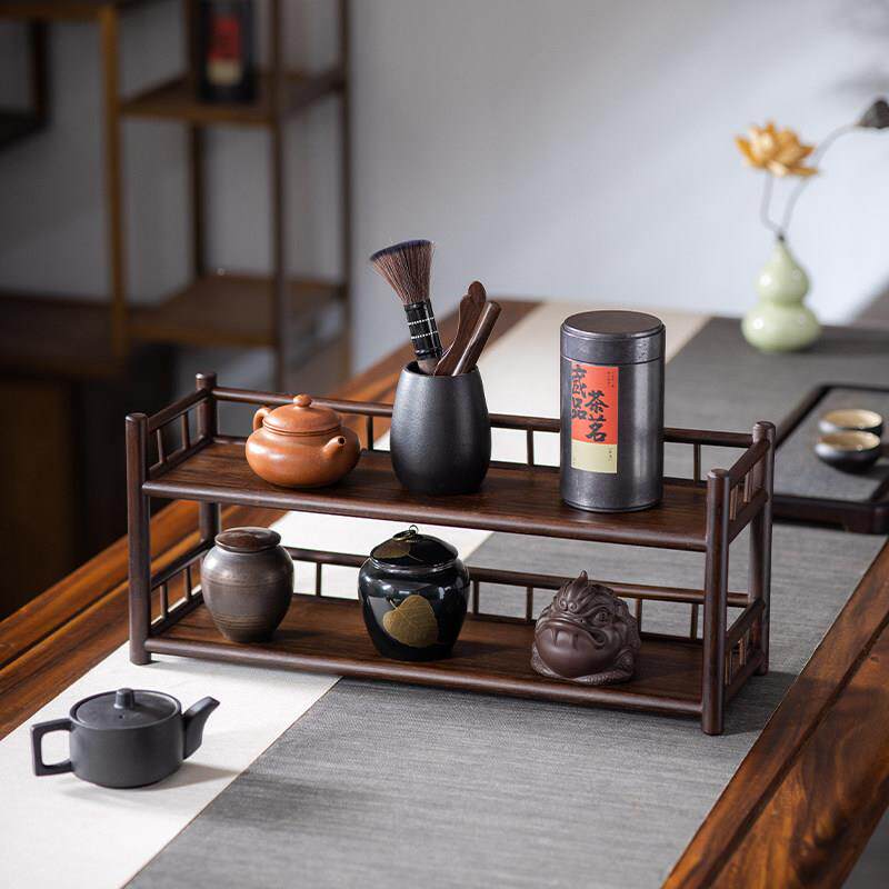 傅邱师竹木面TPS杯架茶台壶桌架茶茶室茶具收纳摆件置物架博古架