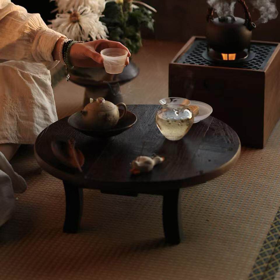 向古材径小老茶木头风化料日式折叠圆桌矮桌榻榻米桌台桌子