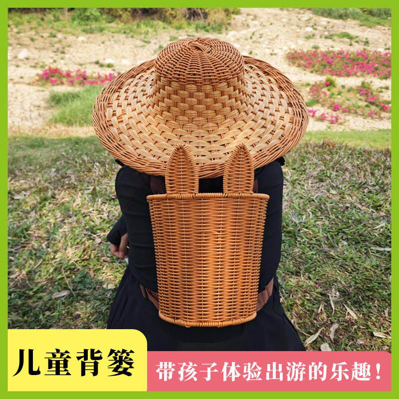 手工编织大号双肩儿HHX童小背篓幼园舞蹈出拍摄道儿具装演竹饰采