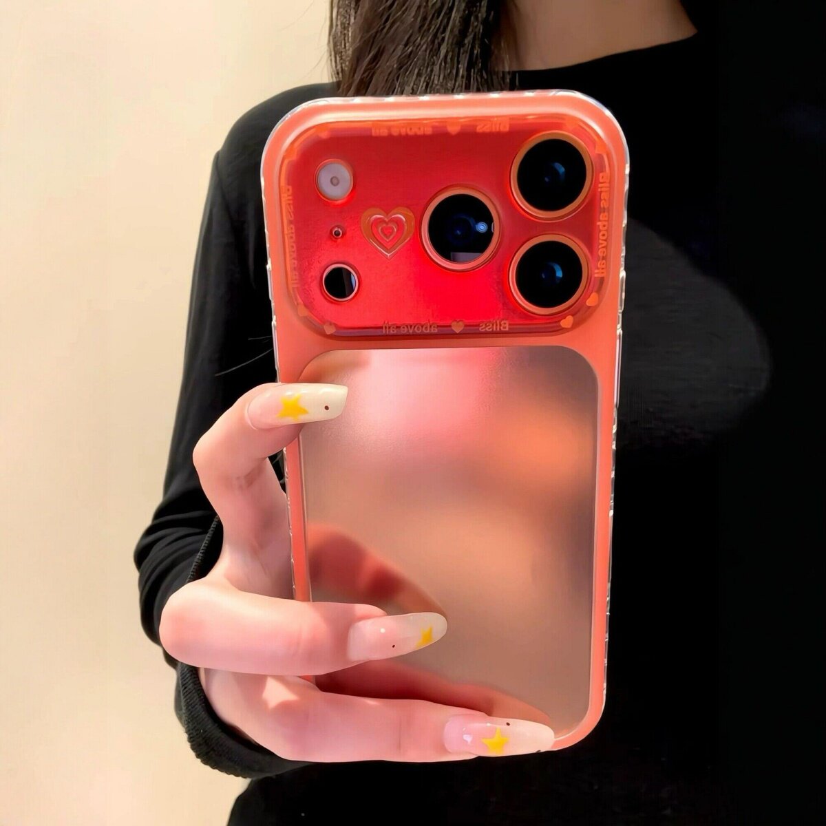 适用苹果17PROMAX手机壳橙粉爱心磨砂镭射十七六iPhone16Promax平果15pro新款iPhone17pro大视窗韩系保护套