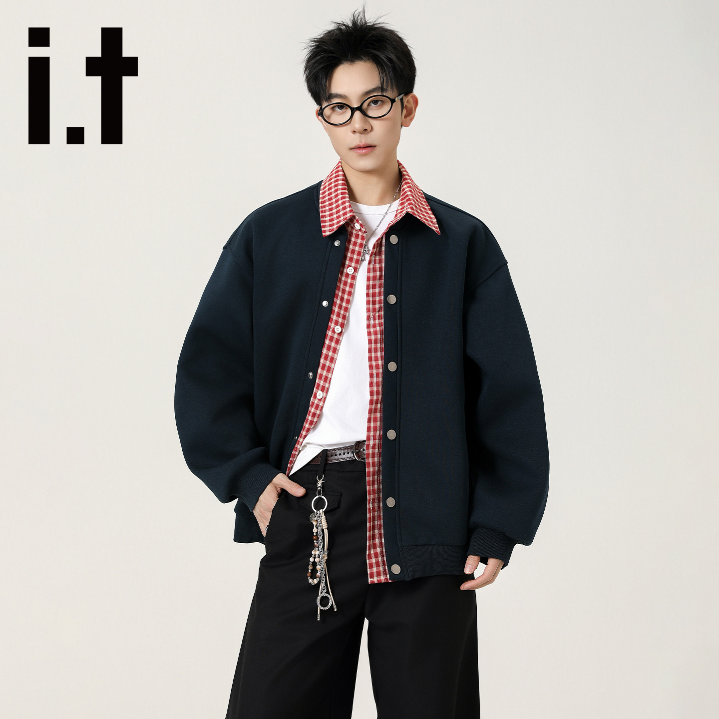 it FIVE CM棒球服夹克男2026春装新款美式高街拼色假两件宽松外套