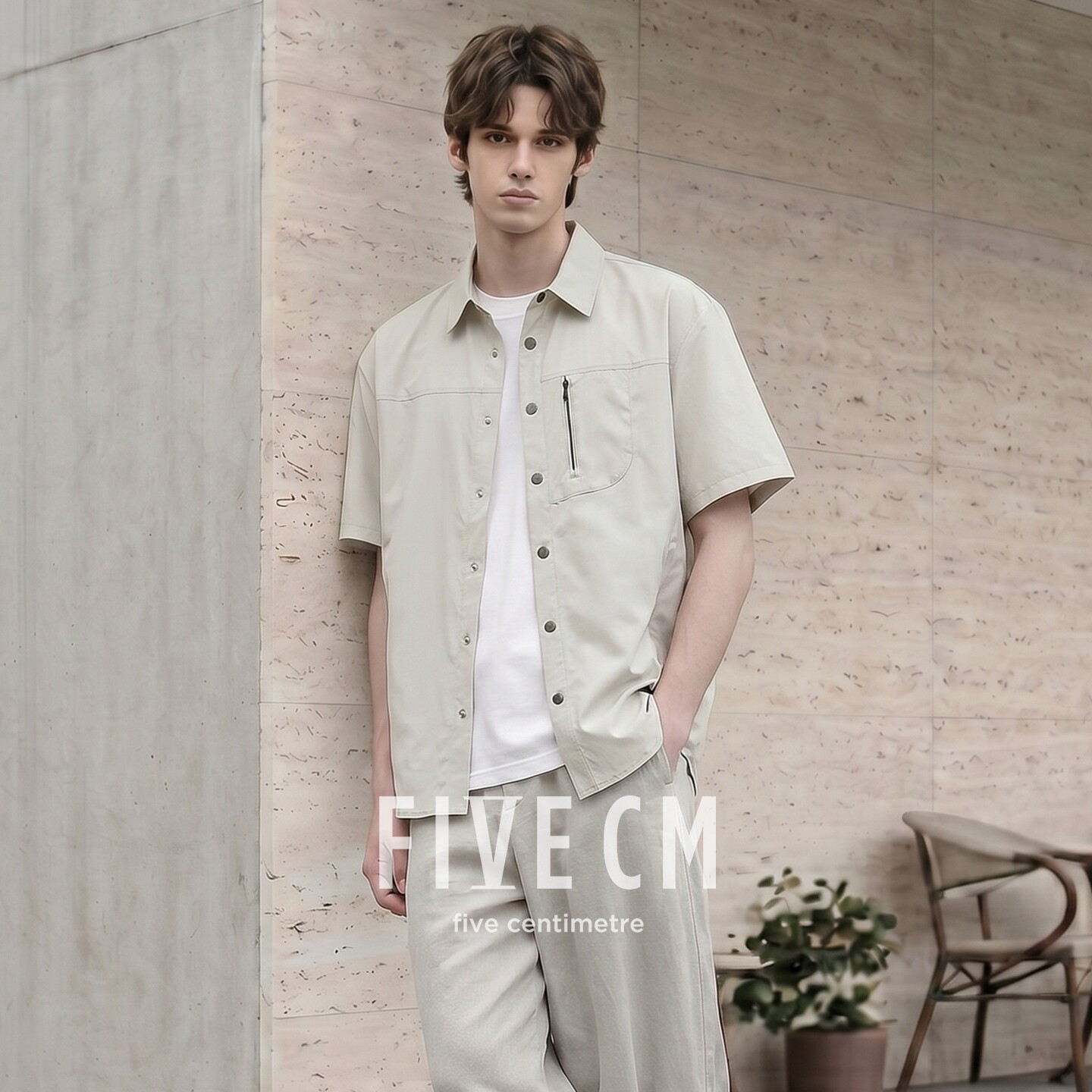 it FIVE CM工装短袖t恤衬衫男2026夏季新款薄款宽松衬衣开衫外套