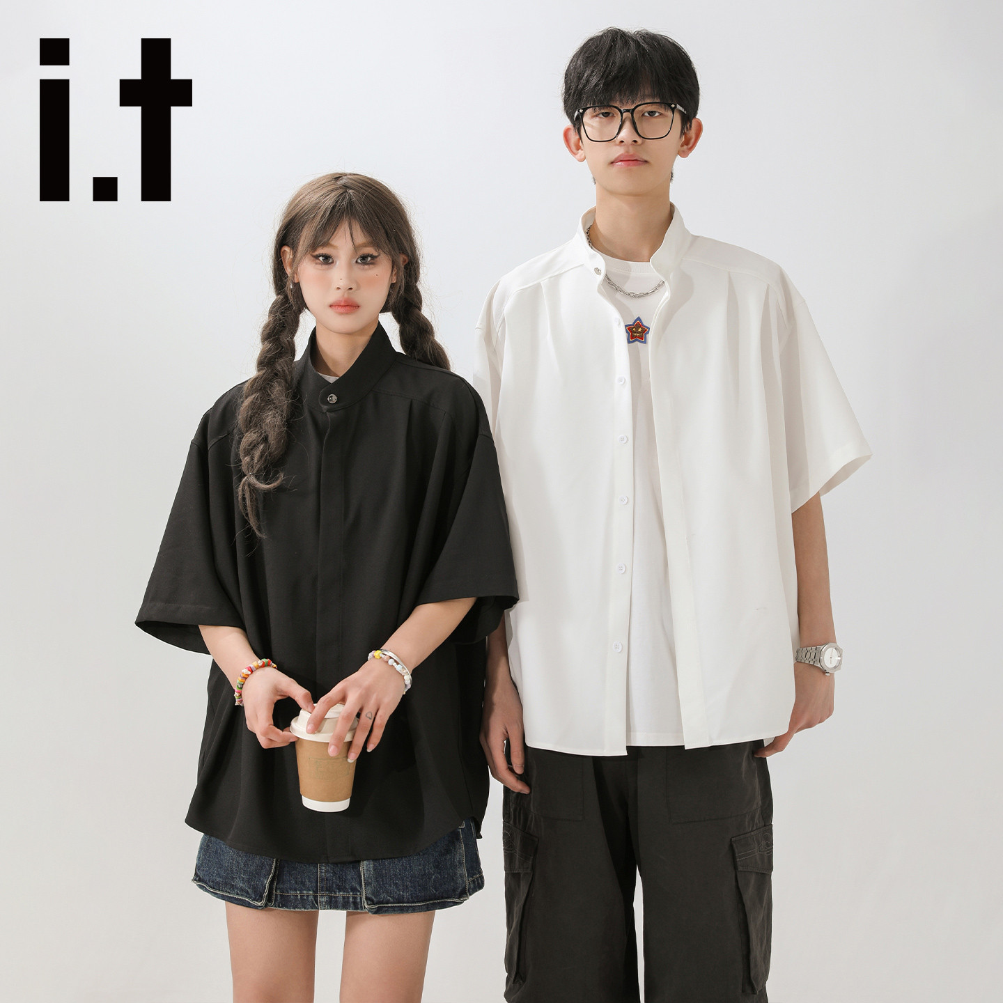 itFIVECM工装风短袖衬衫男