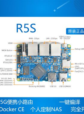 NanoPi R5S 路由器 双2.5G+千兆迷你开发板 CNC全金属外壳 RK3568