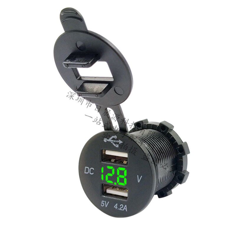 4.2A带电压显双usb车载充电器12-24V汽车摩托车适用三色