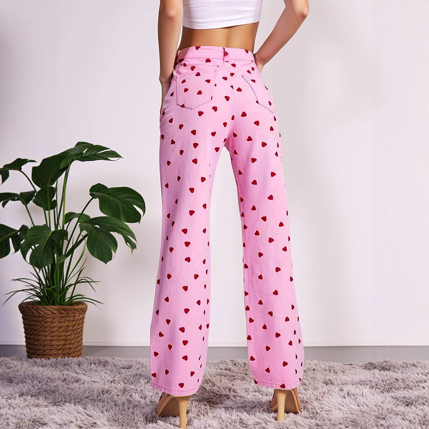 2026新款粉色高腰直筒牛仔裤女春秋装休闲扎染酷飒风美式妙龄阔腿
