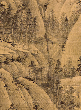 五代 巨然 秋山问道图高清微喷仿古山水临摹绢本画稿传统山水画