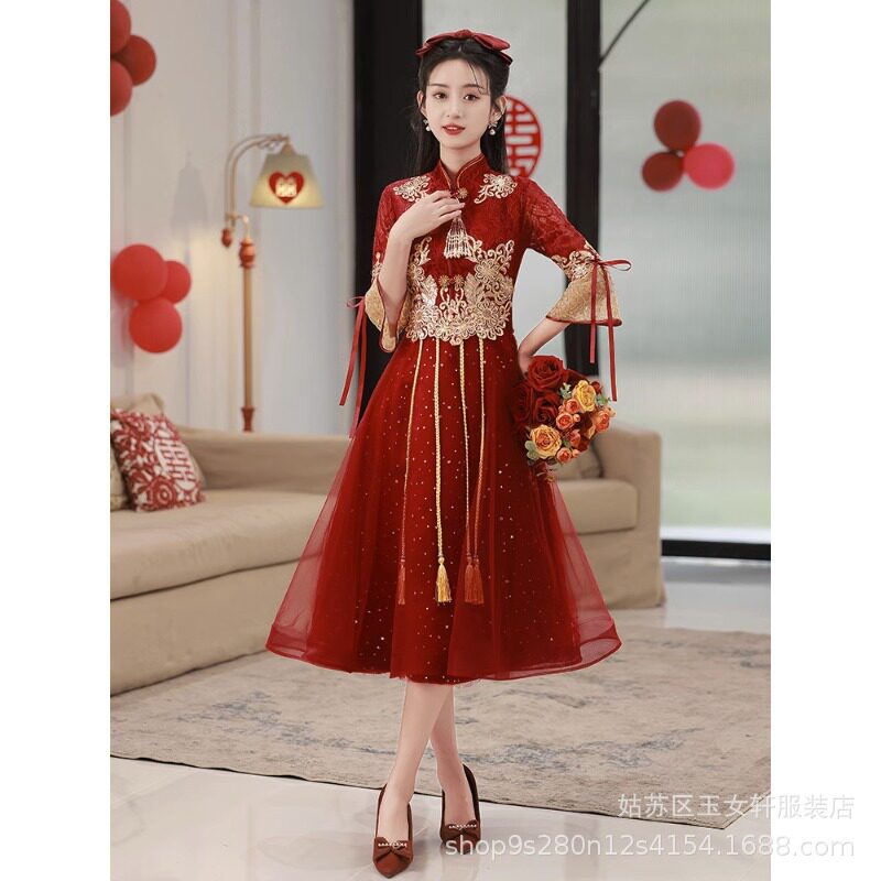 2026新款敬酒服新娘夏季结婚中式红色旗袍礼服裙秀禾服感薄款图片