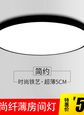 超薄圆形LED吸顶灯 时尚简约黑色白色客厅卧室灯阳台餐厅书房灯具