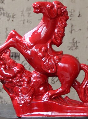 唐三彩大红马陶瓷红马摆件家居礼品客厅装饰品工艺品招财送礼办公