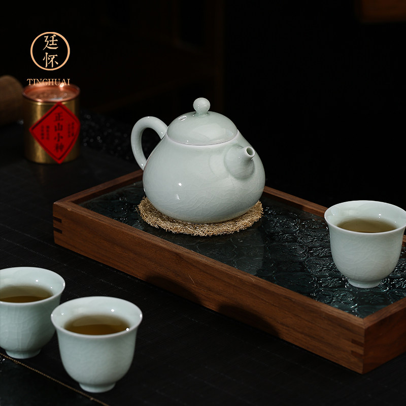 廷怀窑汝窑功夫茶具套组中式风格四人用茶具 玉青釉与卵青茶具组