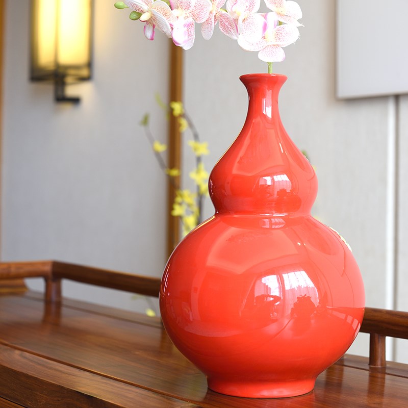 陶瓷牡丹葫芦花瓶摆件客厅插花餐厅摆设办公室入户玄关家居装饰品