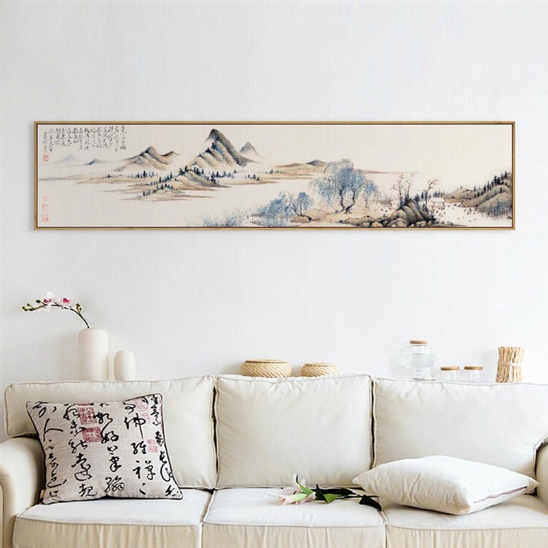 水墨宣言新中式横幅山水装饰画清恽寿平花岛隐栖国画茶室背景挂画