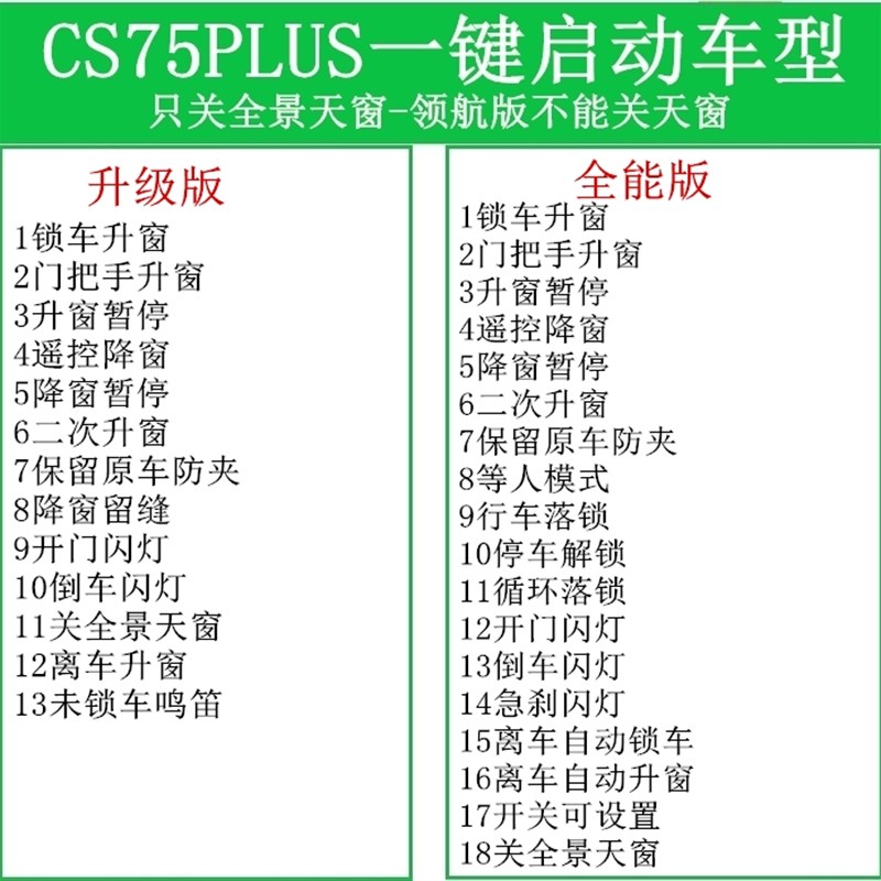 适用18-20款长安 CS75PLUS自动落锁升窗一键玻升降关窗器OBD