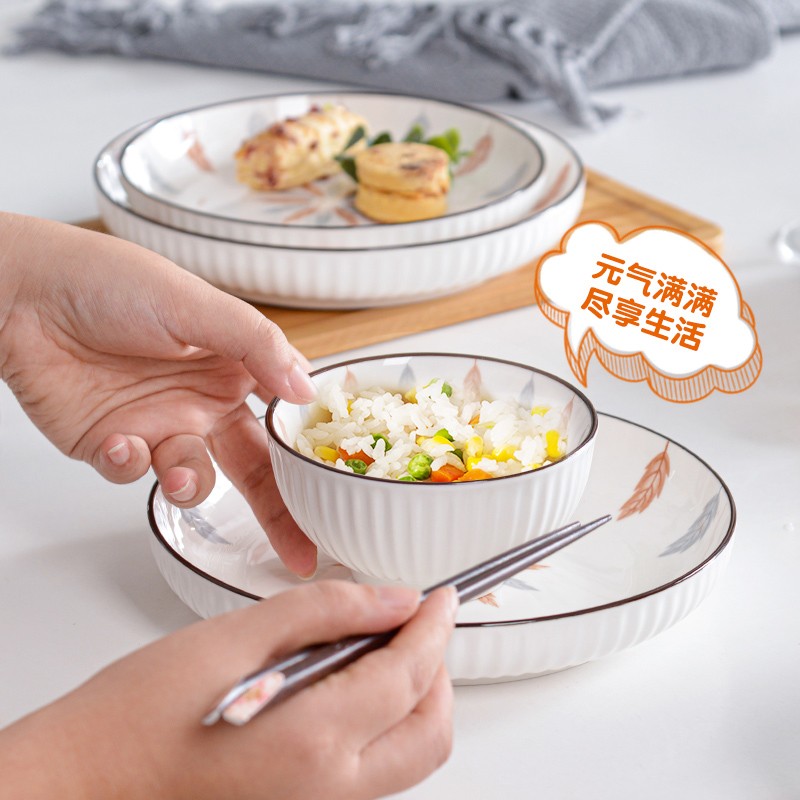陶瓷釉下彩碗碟套装家用加厚防烫健康好看的吃饭碗盘组合礼品餐具