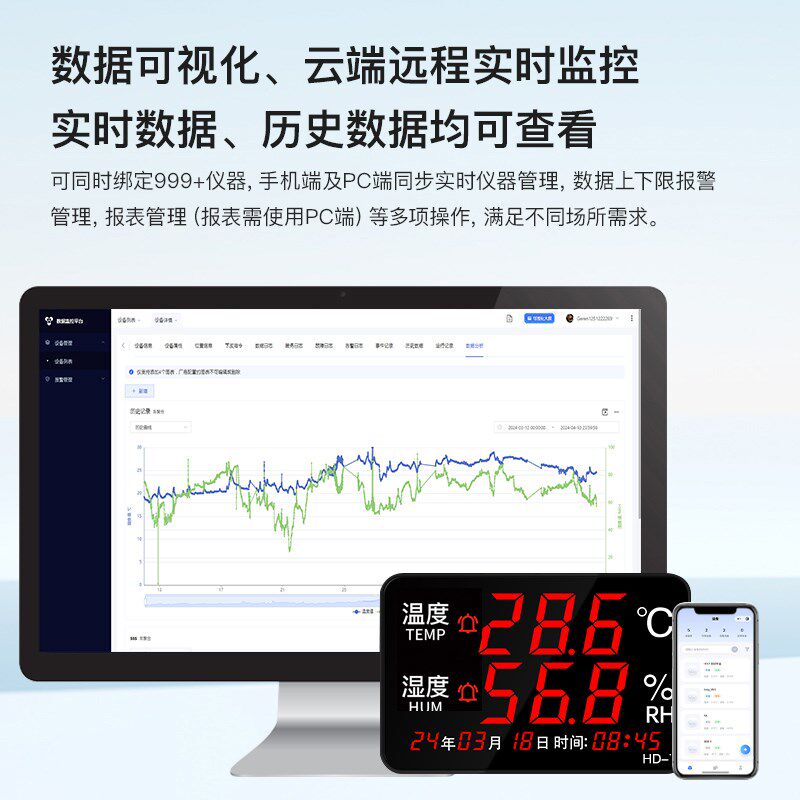 无线WiFi温湿度记录仪远程手机报警实时监控工厂机房HD-7WS-5G版