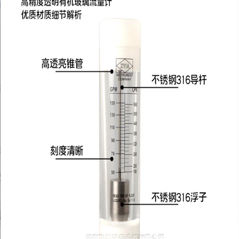 有机玻璃管道式流量计液体气体测量LZM-50G内/外2寸螺纹PP接管