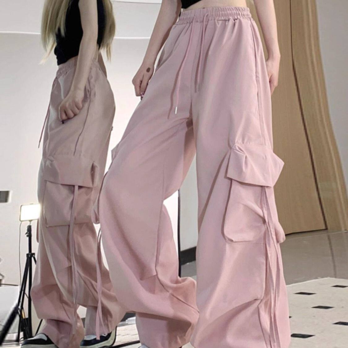 微胖mm美式显瘦工装裤女夏季大码2-300斤宽松遮肉束脚阔腿直筒裤