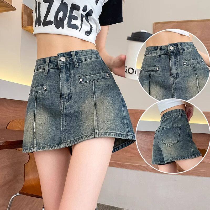 包臀牛仔半身裙裤女夏季辣妹高腰百搭小个子超短裙性感裙裤短裤子