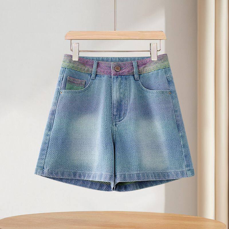渐变色牛仔短裤女夏季薄款2025年新款高腰显瘦a字版休闲宽松热裤
