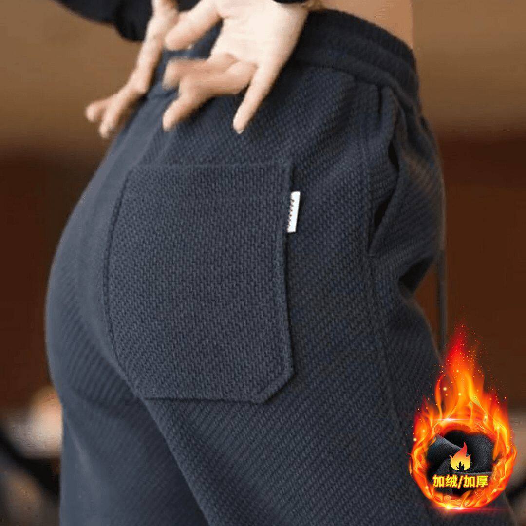 秋冬女士裤子40岁加绒针织休闲裤男士显瘦潮流直筒裤防刮耐磨男裤