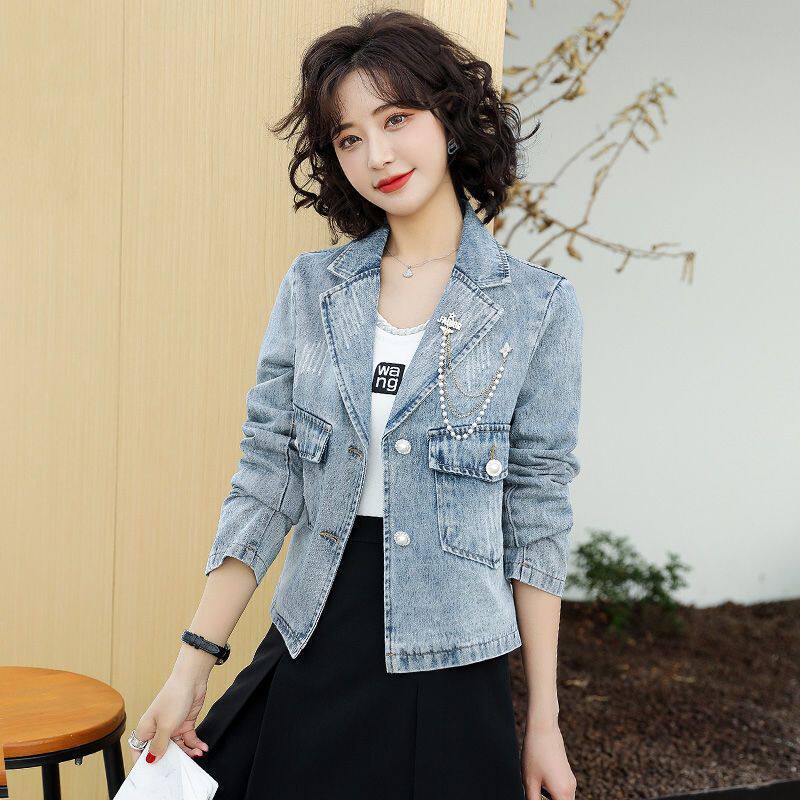 牛仔外套女短款春秋新款2021韩版港风chic洋气时尚西装小个子上衣