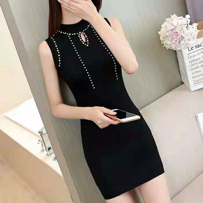 无袖背心连衣裙女夏内搭挂脖针织打底外穿修身中长款韩版背心裙春