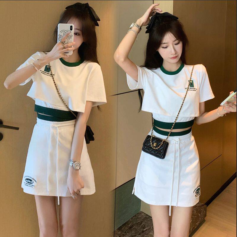 时尚百搭夏季新款法式套装裙!宽松显瘦短上衣背心内搭裙子三件套