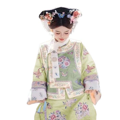 2026新款公主双色汉服重工复原印花氅衣马甲旗服格格套装清朝宫装
