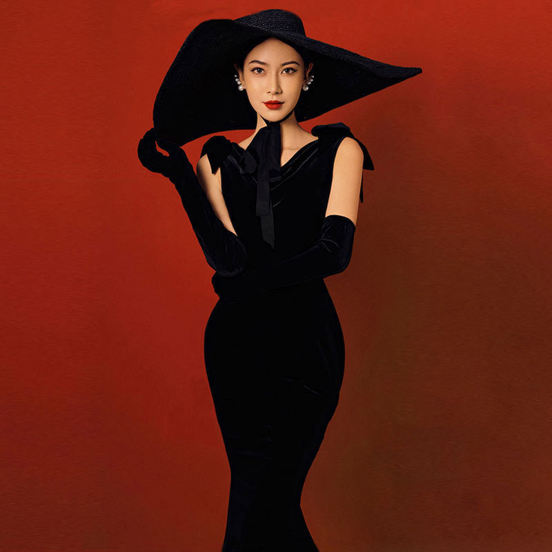 2026新款网红款礼服女拖尾露背深V连衣裙T台走秀欧美宴会晚礼服