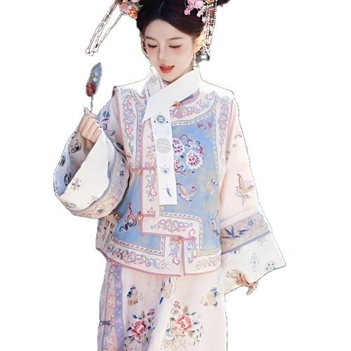 2026新款汉服女清代印花古装清朝延吉公主旗袍宫廷格格服两件套旅