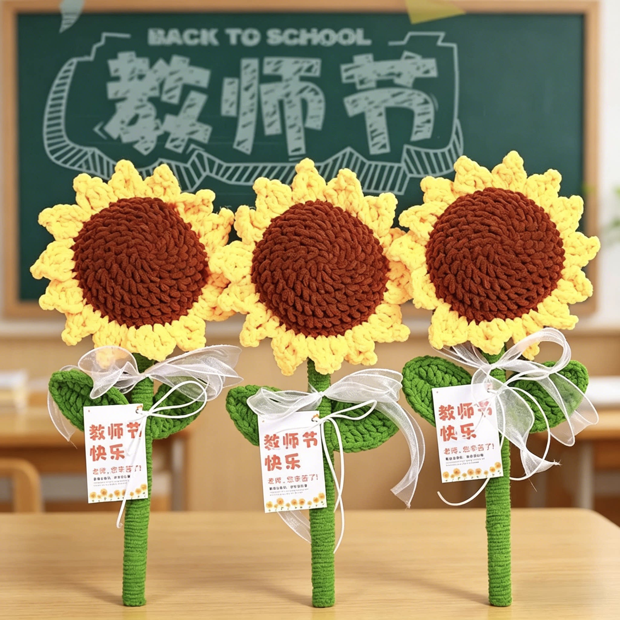 教师节手工编织巨型向日葵花束