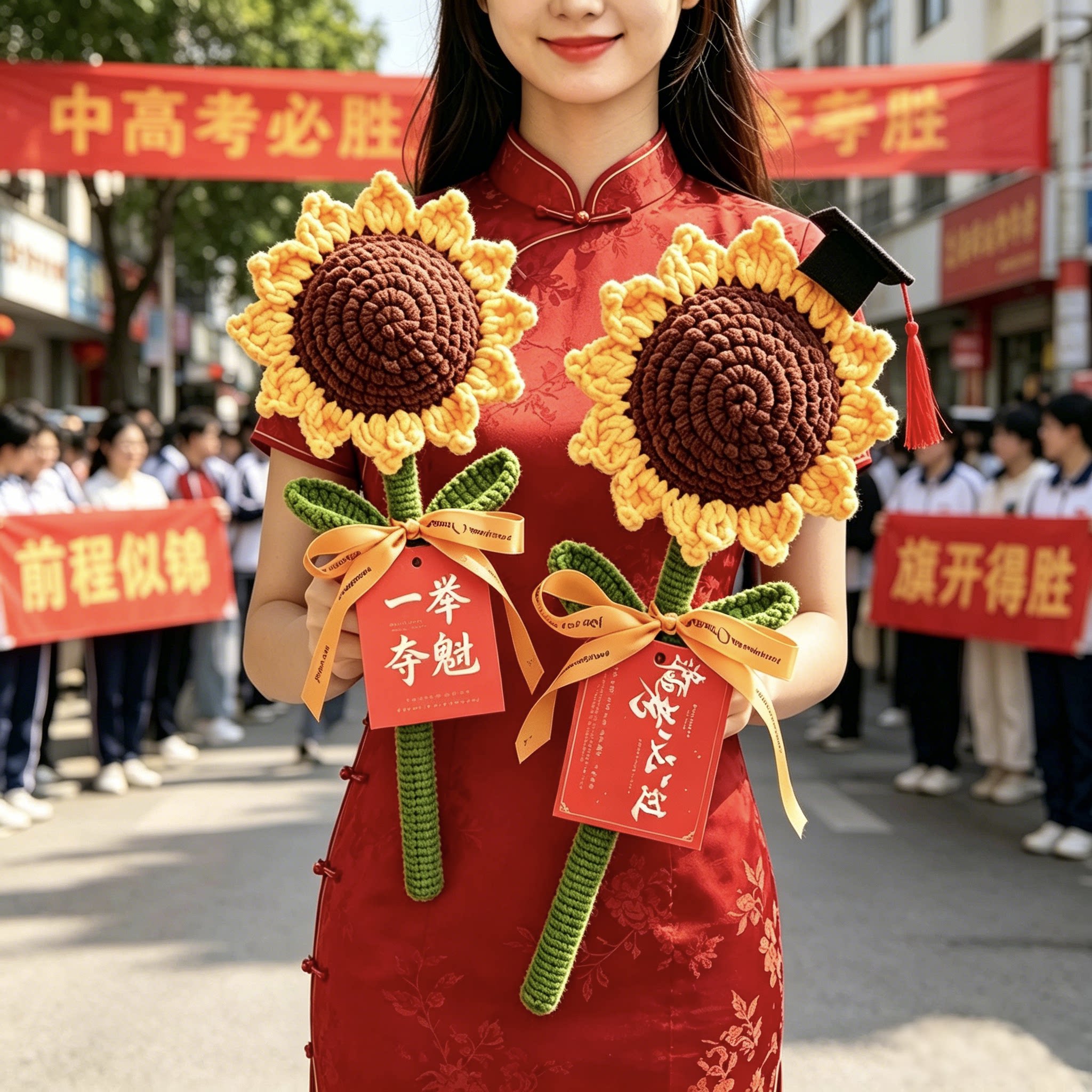 中高考送考生巨型博士帽向日葵花