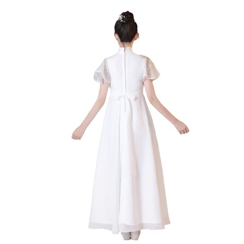 2026新款儿童礼服白色花童晚礼服中式旗袍女童古筝琵琶演出服高端图片