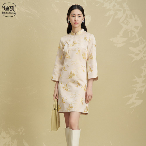 蚕丝国风印花旗袍女装优雅连衣裙