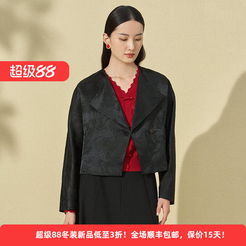 棉麻国风印花桑蚕丝优雅短外套