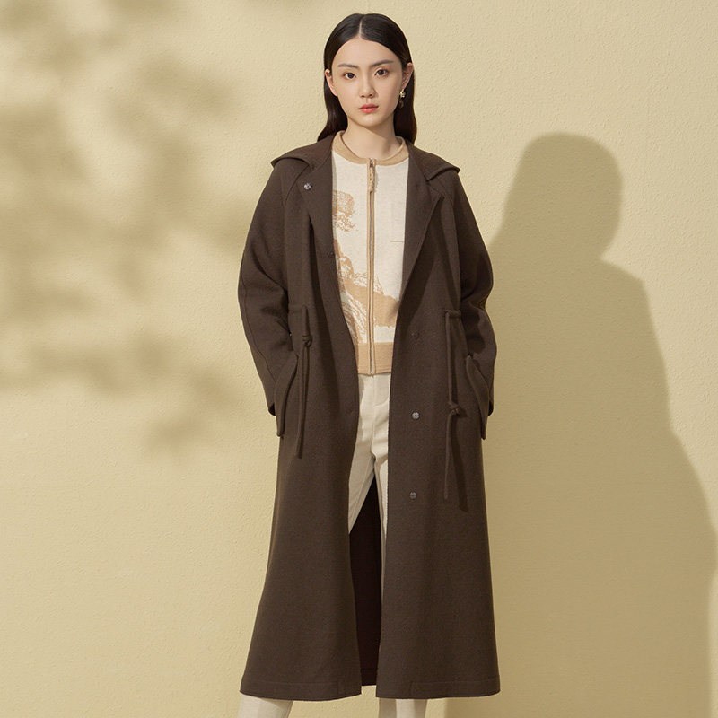 Distin Kidny/迪凯秋冬新款绵羊毛简约连帽毛呢大衣女装通勤外套