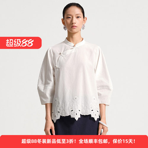 棉质中式上衣女国风文艺通勤衬衫