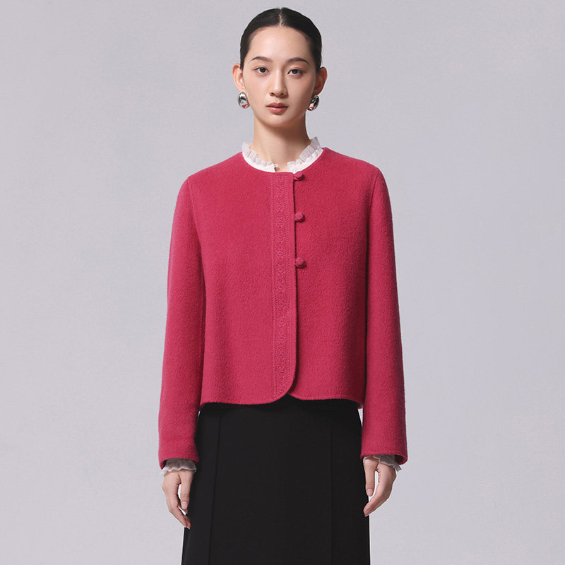 Distin Kidny/迪凯冬季新品绵羊毛蚕丝新中式优雅女国风毛呢外套