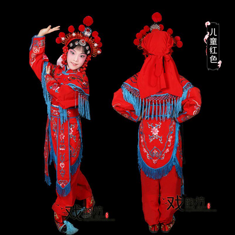 戏曲戏剧儿童服装女兵衣小孩学生古装刀马旦女将武旦武将演出服装