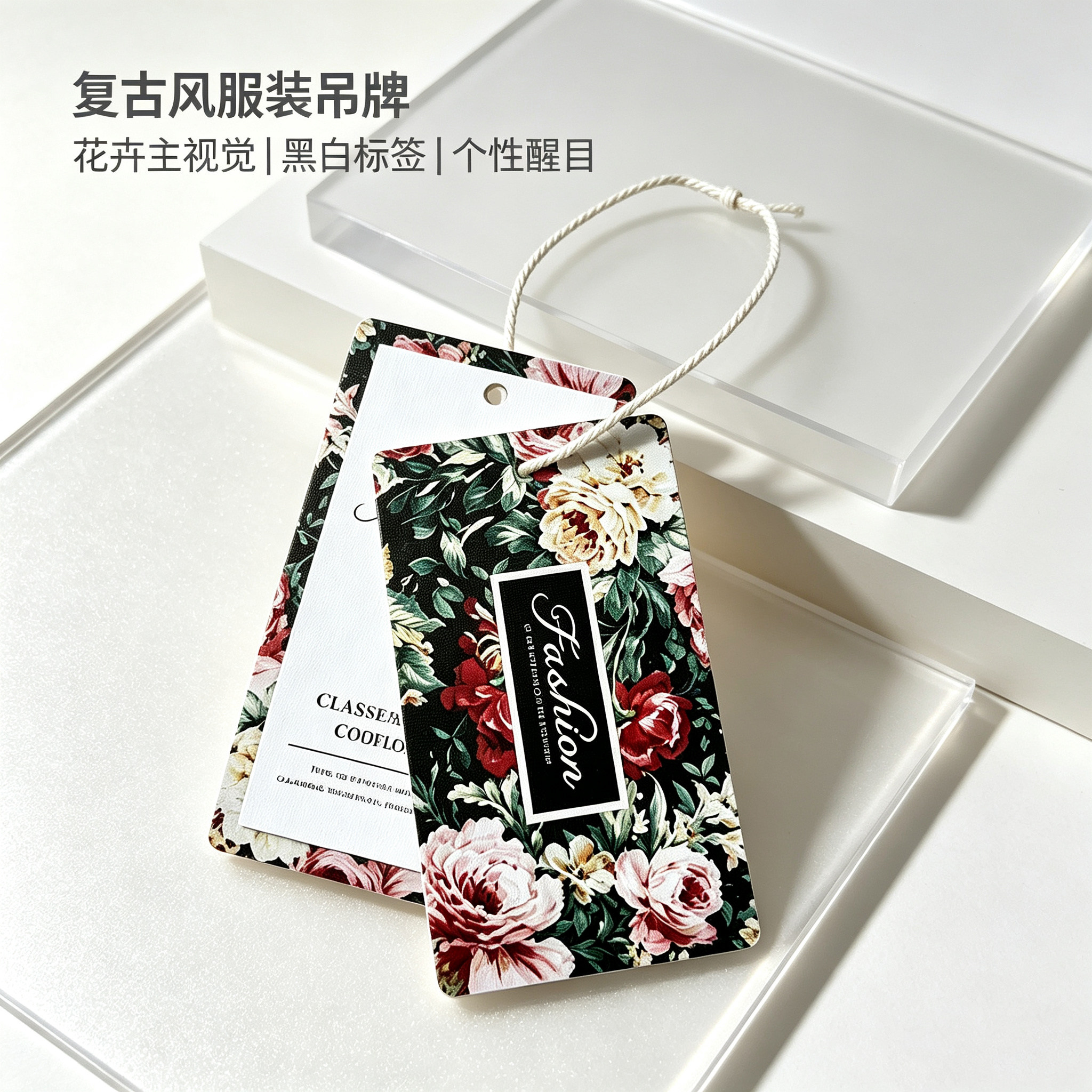 简约高级吊牌现货服饰繁花字母文艺吊牌定制订做通用服装标签吊卡