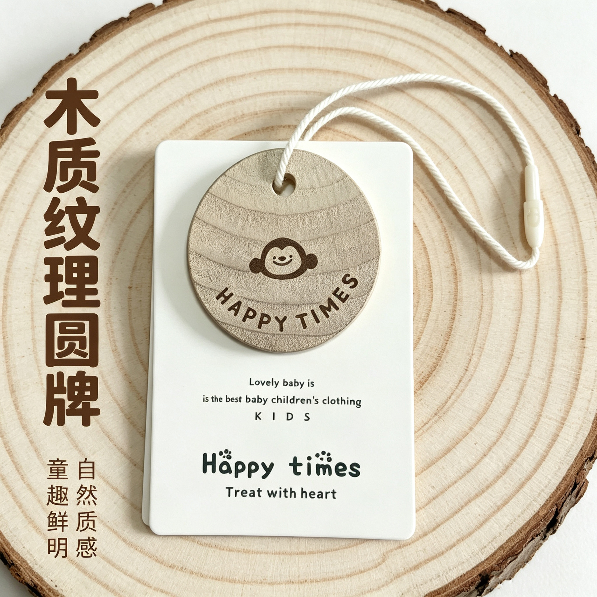 儿童高级吊牌现货服饰男女装木纹挂牌定制订做通用服装标签吊卡