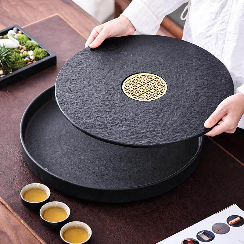 特大现陶瓷天乌然金石茶盘储排水两用式特大圆满代简约用办公圆家