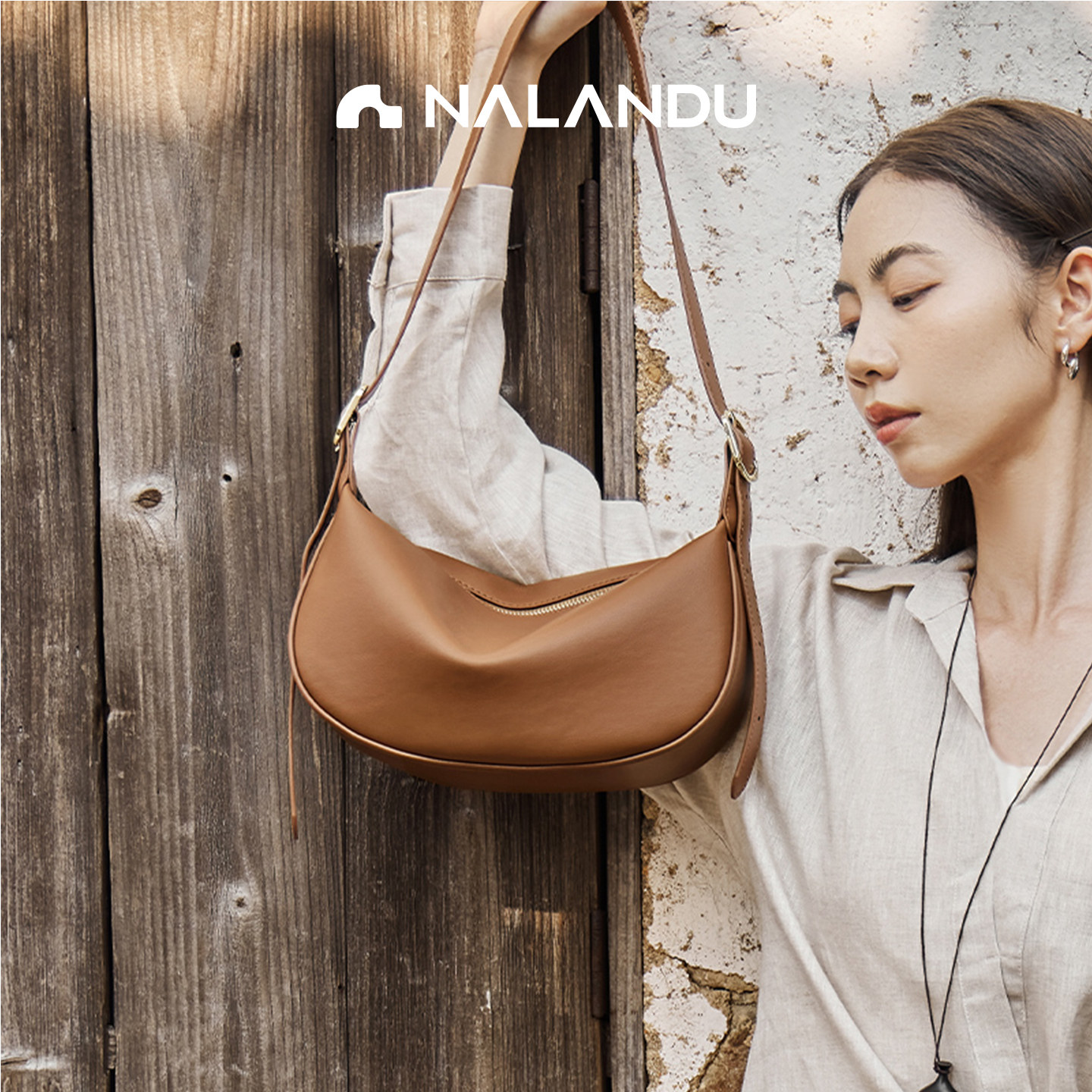 Nalandu女包2026新款真皮饺子包时尚百搭月牙女包