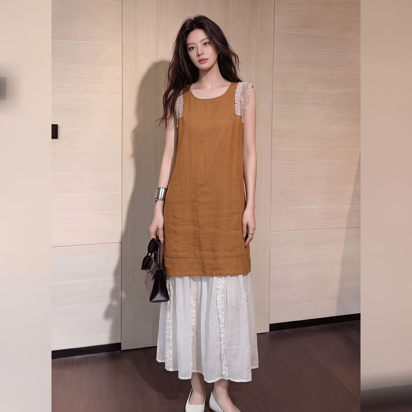 2026夏季新款简约无袖拼接连衣裙女夏假两件显瘦气质中长款裙子
