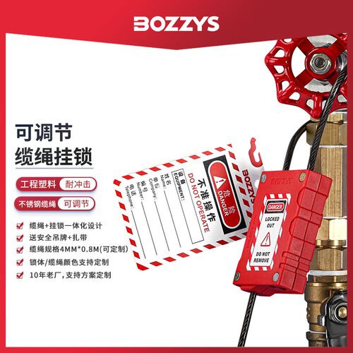 BOZZYS工业安全挂锁4mm不锈钢缆绳锁便携式缆绳挂锁loto锁具LG80