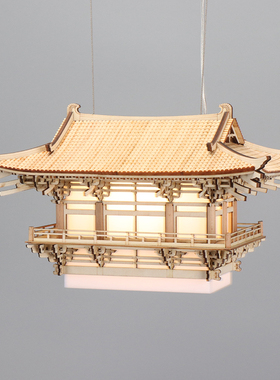 新中式吊灯设计师茶室售楼部酒店大堂吊灯徽派古建筑木艺房子饰品
