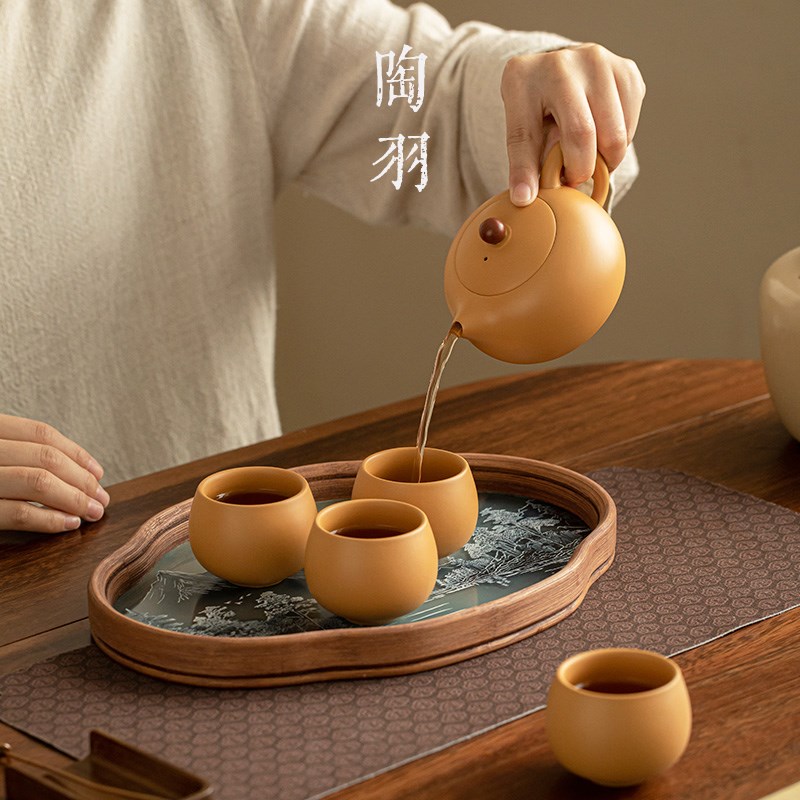 黄段泥紫砂西施壶一壶四杯陶瓷功夫茶具小套装家用茶盘泡茶壶茶杯