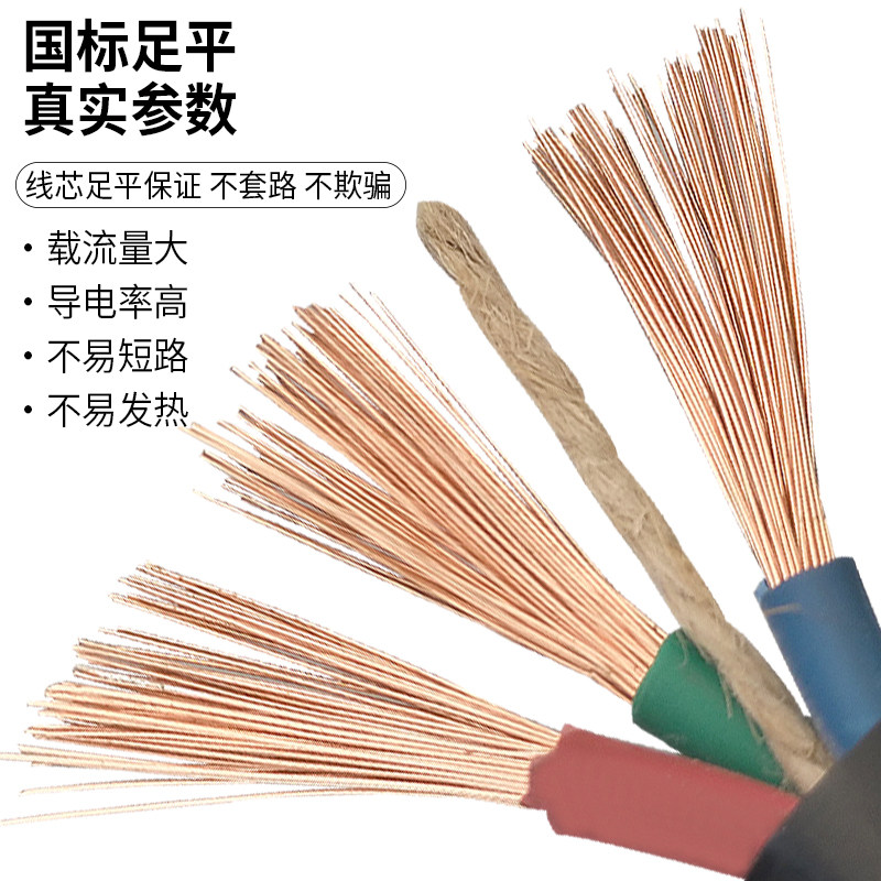 户外防冻牛筋线三芯电缆1.5 2.5 4平方黑色护套软线电源插头带线